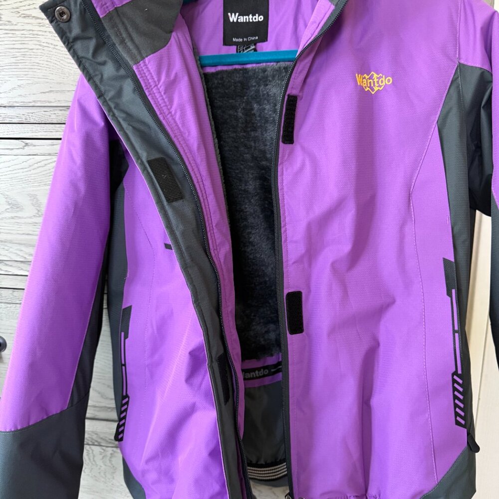 NWT Women’s Wantdo Lined Purple Poly Waterproof Detachable Hood Ski Jacket Small